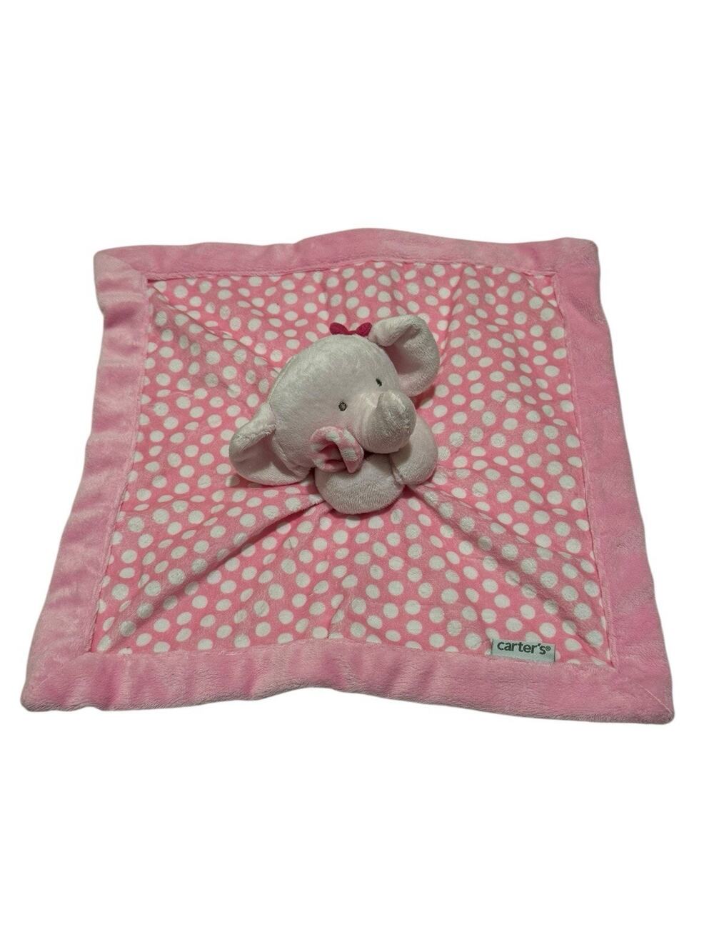 Carters Pink Polka Dot Elephant Lovey Security Blanket Plush Baby 2016 13”x13”